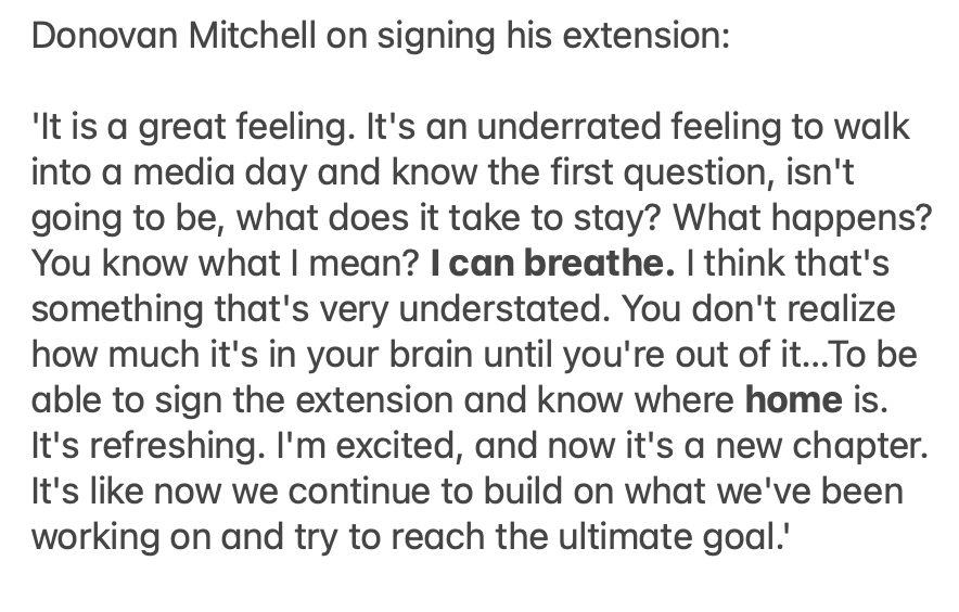 Within 30 seconds of chatting with Donovan Mitchell, he calls Cleveland home, says signing the extension was 'refreshing' says he didn't realize how much it was really in his brain, until he was out of it…