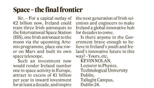 Happy Budget Day! TU Dublin's Prof. Kevin Nolan has some ideas on how to spend €2 billion and inspire the next generation of Irish scientists and engineers! No pressure, Governmnent! 😉🚀👨‍🚀

 #Budget2025