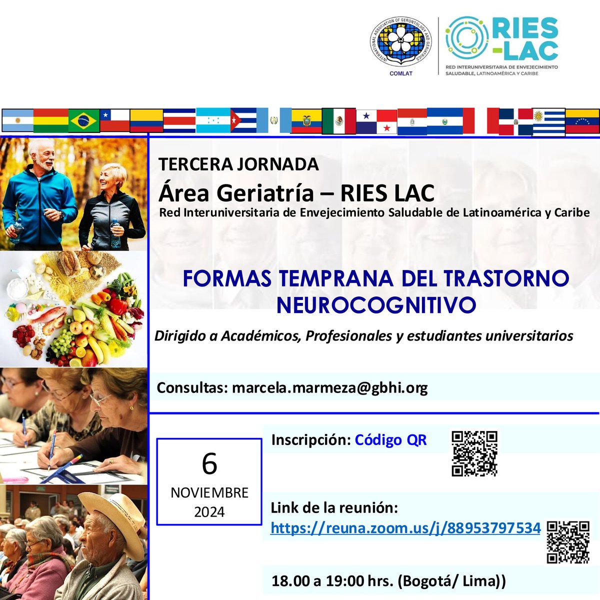 SOPERGERoficial's tweet photo. 📷 Tercera Jornada de Geriatría: FORMAS TEMPRANA DEL TRASTORNO NEUROCOGNITIVO
📷 Fecha del evento: 06 de noviembre de 2024
📷 Hora del evento: 18.00 a 19:00 hrs. (Bogotá/ Lima)
Formulario de Registro:  https://t.co/274eXvlA2Y https://t.co/TOU3vZ1jxG