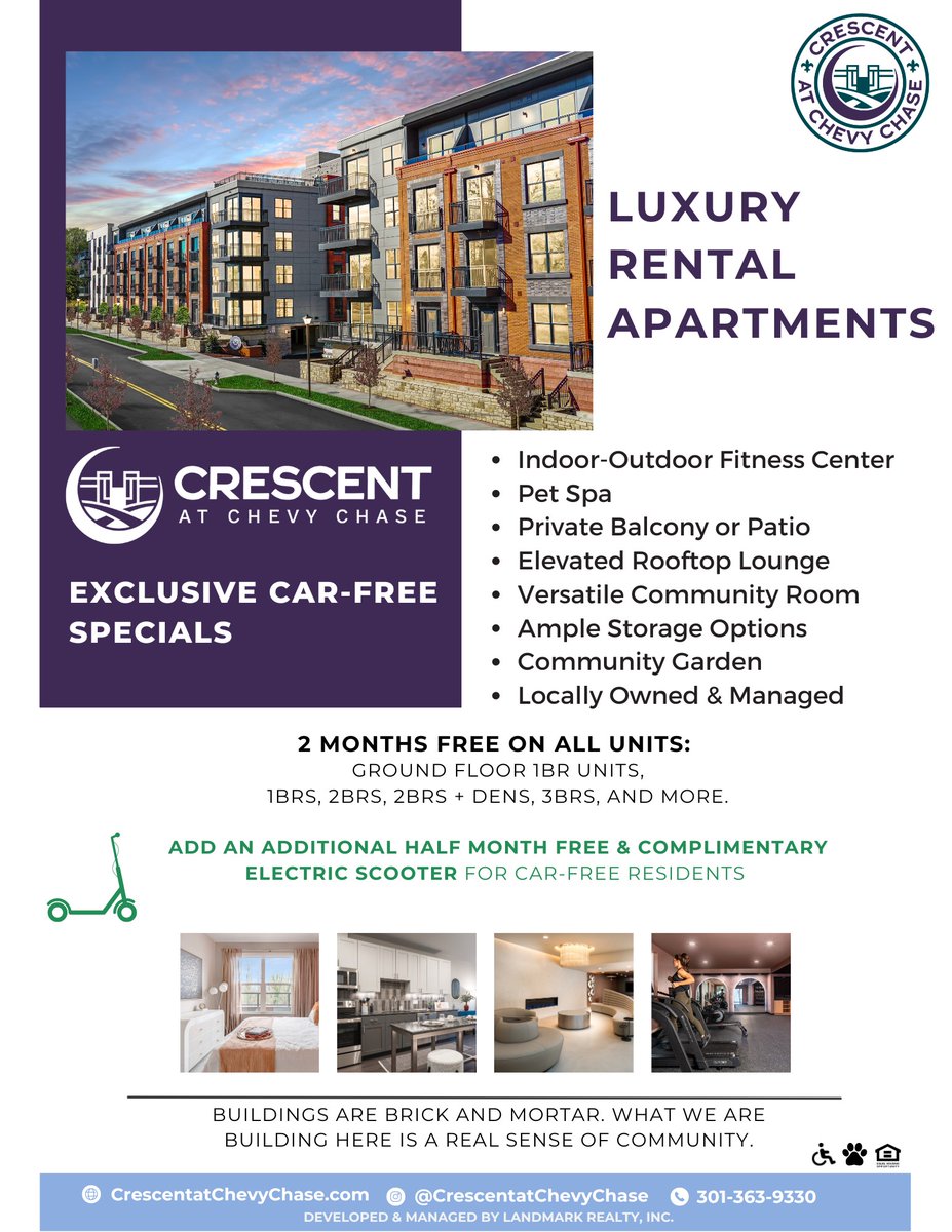 We're nearby <a href="/NIH/">NIH</a> ... so close that we will give our car-free residents an e-scooter to get there!