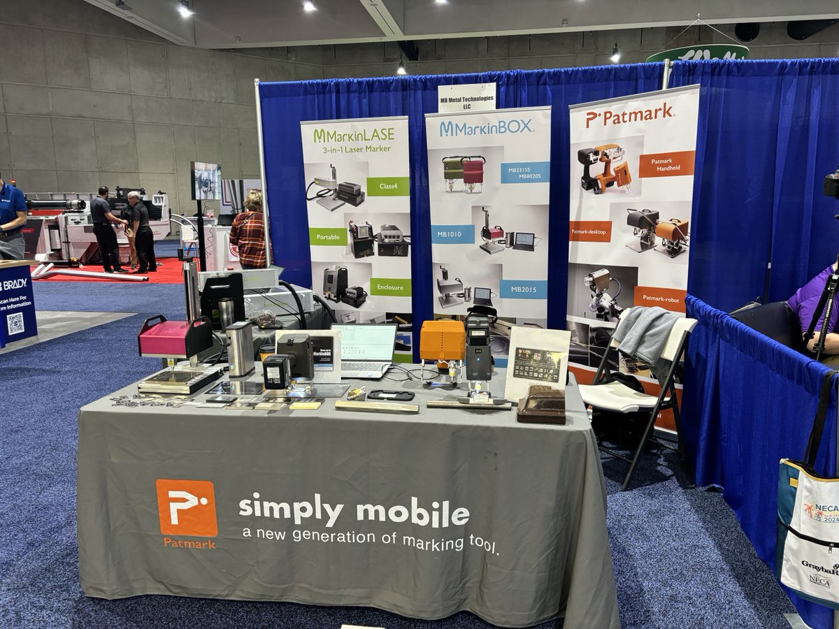 TochoInc's tweet photo. Last day of #NECA2024. Stop by booth #444 &amp; see the latest in #industrial #marking #equipment.   
#PinMarking  #MarkinBOX #Patmark #lasermarking #identification #engraving #Electrical #contractor #portable #batterypowered @necanet  #sandiego #NECASanDiego24 @MBMetalTech https://t.co/lfUFRQiYsB