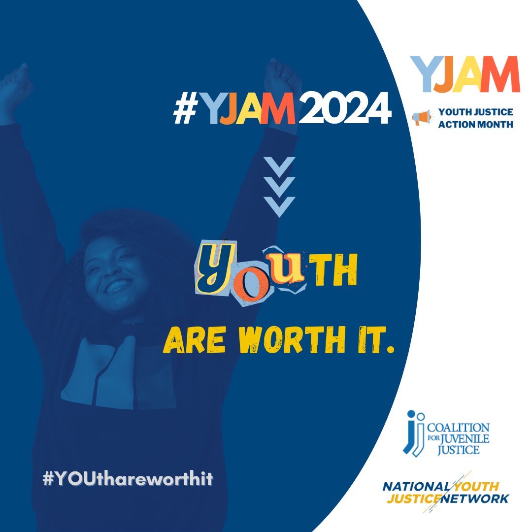 4juvjustice's tweet image. It’s here! Youth Justice Action Month #YJAM2024 starts today! This year’s theme “YOUth Are Worth It” uplifts the belief that youth are worth investments in the full scope of community resources! What youth investments do you want in your community? #youthareworthit