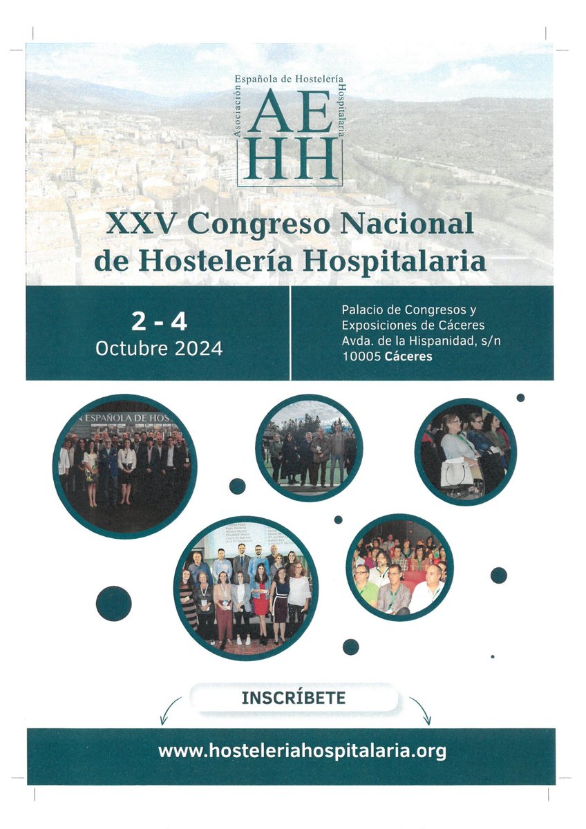 📢 Del 2 al 4 d'octubre, present en el XXV Congrés Nacional d'Hostaleria Hospitalària a Càceres. <a href="/AEHH_asociacion/">AEHH_asociacion</a>