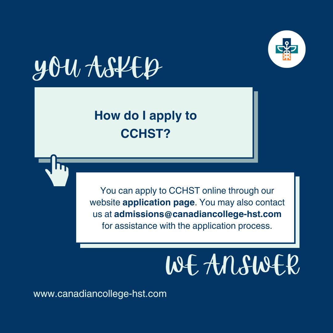 🎓 FAQ: How do I apply to CCHST?
You can apply to CCHST online through our website application page. You may also contact the admissions office for assistance with the application process.

🌟Ready to apply?
🌐admissions@canadiancollege-hst.com
📞+1 519-977-1222