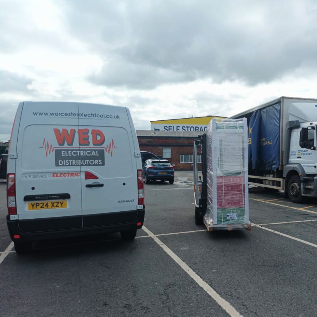 WEDLtd's tweet photo. It's here! And it's all happening at Worcester head office as we are now stockists of the v popular Fusebox range 🙌
A hive of activity as 38 pallets currently get distributed to our branches. 
On Wednesday, we wear pink! 🥳 https://t.co/cetzhWv60C
