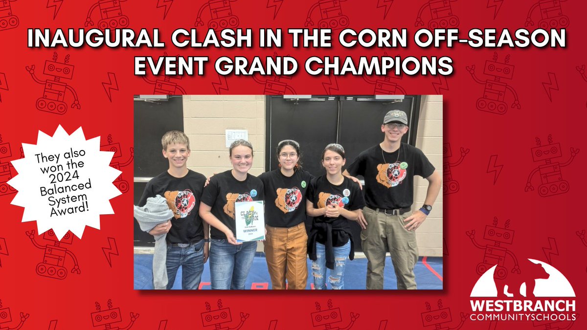 Our robotics team crushed it as Grand Champions at the Inaugural Clash in the Corn Off-Season Event and took home another award for their robot design! 🤖🏆