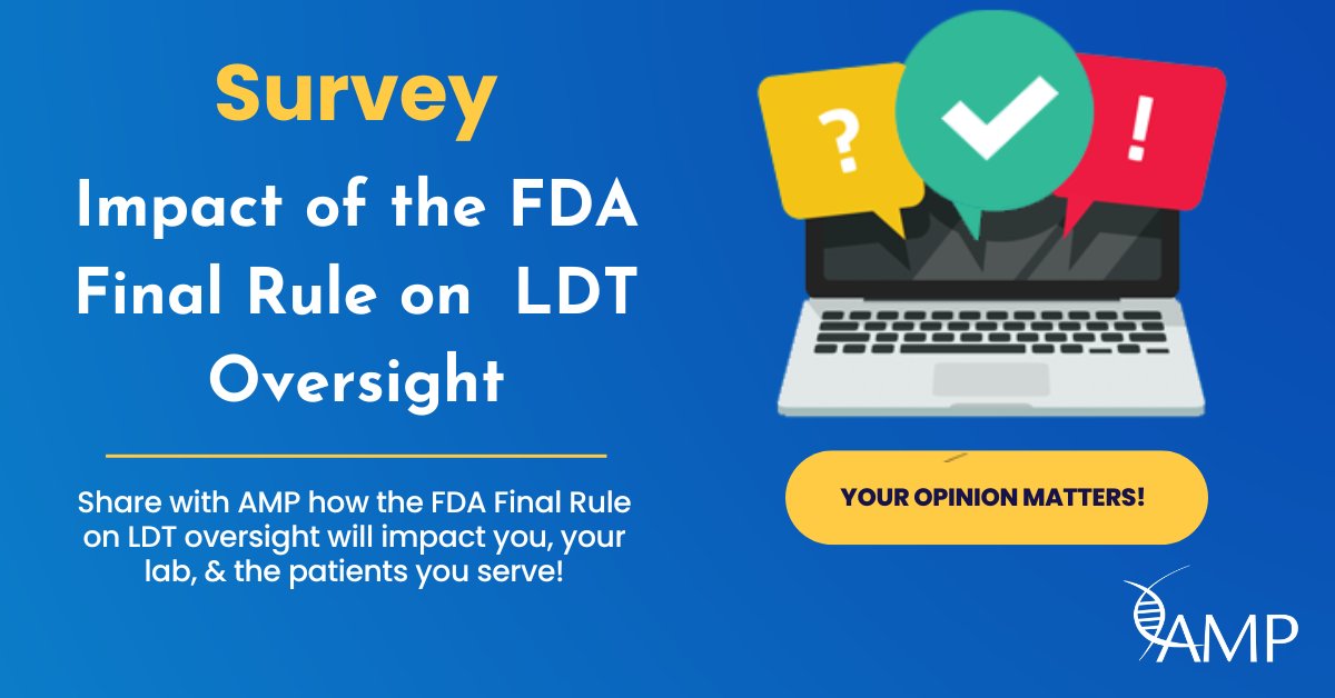 AMPath's tweet photo. π¨ Calling all molecular lab experts! 𧬠Help AMP understand the #FDARule's impact on #LDTs and #CLIA labs. Take the survey & share widely! https://t.co/w6KvUG4PIR #MolPath #IDTwitter #Genetics #hemepath #bioinformatics #pathology #PGx #cytopathology #PathTwitter #MedTwitter https://t.co/H9yZwQ3lx9