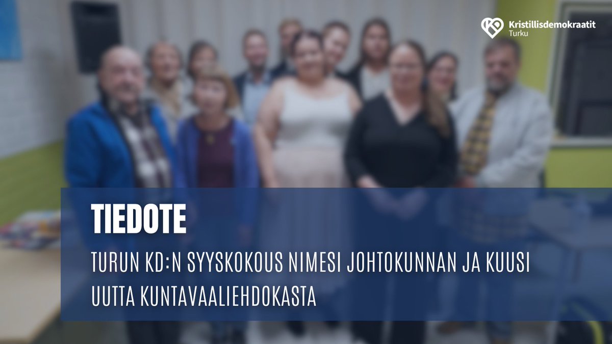 Turun KD nimesi syyskokouksessaan johtokunnan vuodelle 2025 ja lisäksi kuusi uutta kuntavaaliehdokasta. 

Lue koko uutinen täältä: bit.ly/3zJ9mLw 

#kuntavaalit2025 #turku <a href="/KDpuolue/">Kristillisdemokraatit | KD</a>