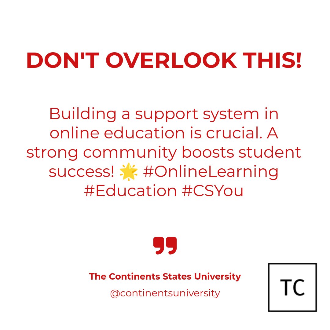 mycontinents's tweet image. Please don't make this mistake...

Neglecting community and support systems in online education. A supportive environment is key to student success! 

🌟 #OnlineLearning #Education
#CSYou