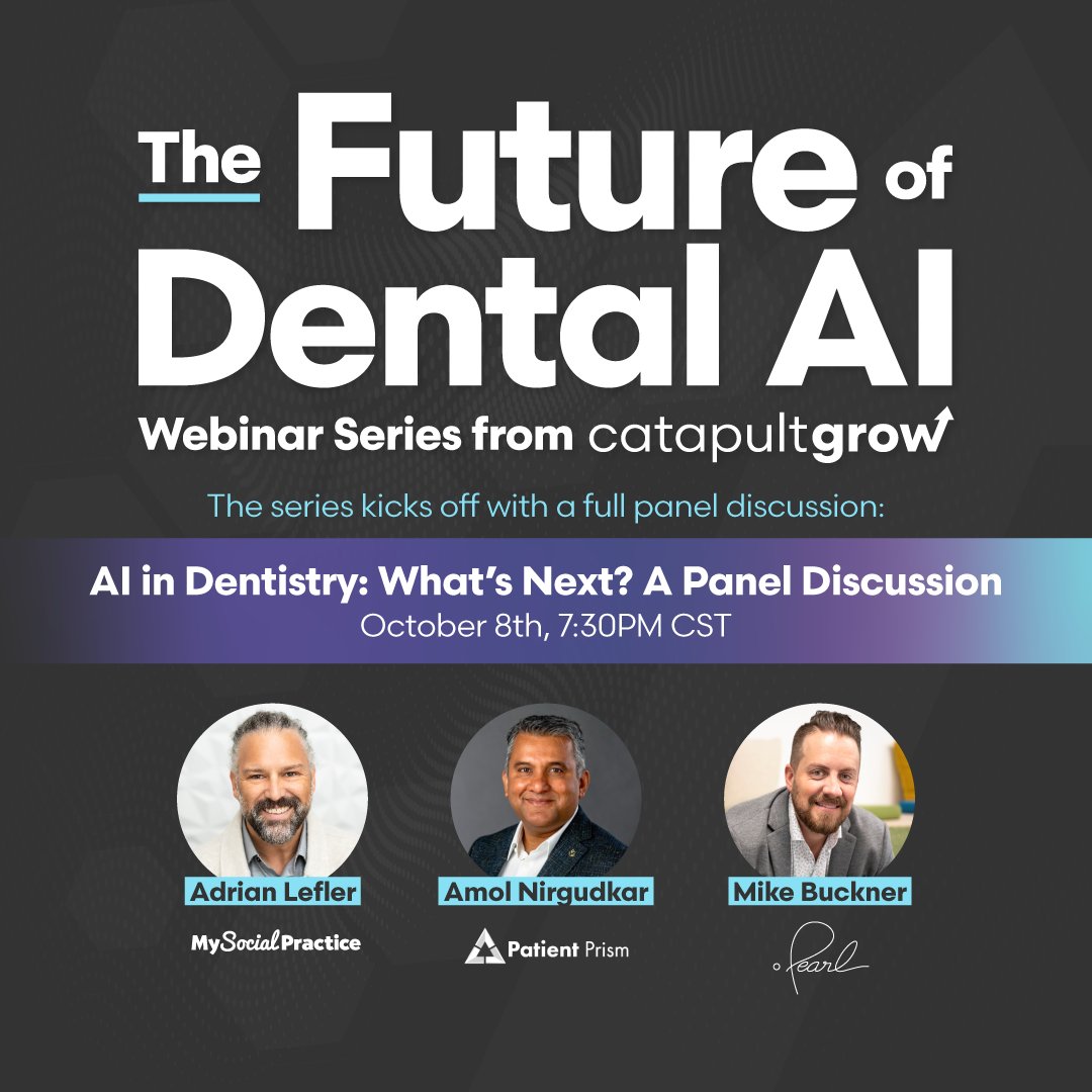 SocialPractice's tweet image. Join us for The Future of Dental AI Webinar Series, a 4-part journey into how AI is set to revolutionize dental care! 🦷💡

The series begins with an expert panel discussion on October 8th at 7:30PM CST. Learn more &amp;amp; register for free here: catapulteducation.com/aiseries