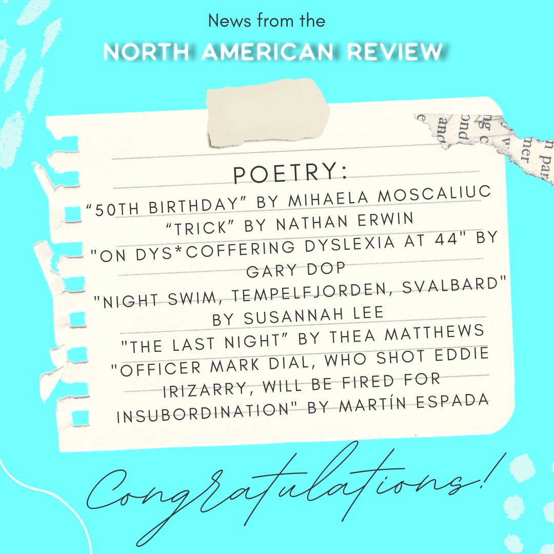 NorthAmerReview's tweet image. Congratulations to Mihaela Moscaliuc, Nathan Erwin, Gary Dop, Susannah Lee, Thea Matthews, Martín Espada, Glenn Shaheen, Lindsay Starck, Laura Leigh Morris, and James Morena for being our nominations for the 2025 Best of the Net Anthology! Read their work on Open Space!