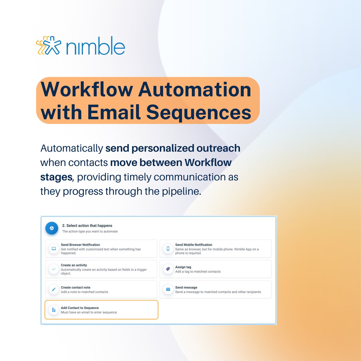 Nimble's tweet photo. 🚀 [Product Update] Spend less time on manual and repetitive tasks—and more time building relationships with our new Email Sequence Automation!
​
Try it now and see how effortless automation can transform your process: https://t.co/K0Lgt6n8Yp https://t.co/pRS7V2dcUA