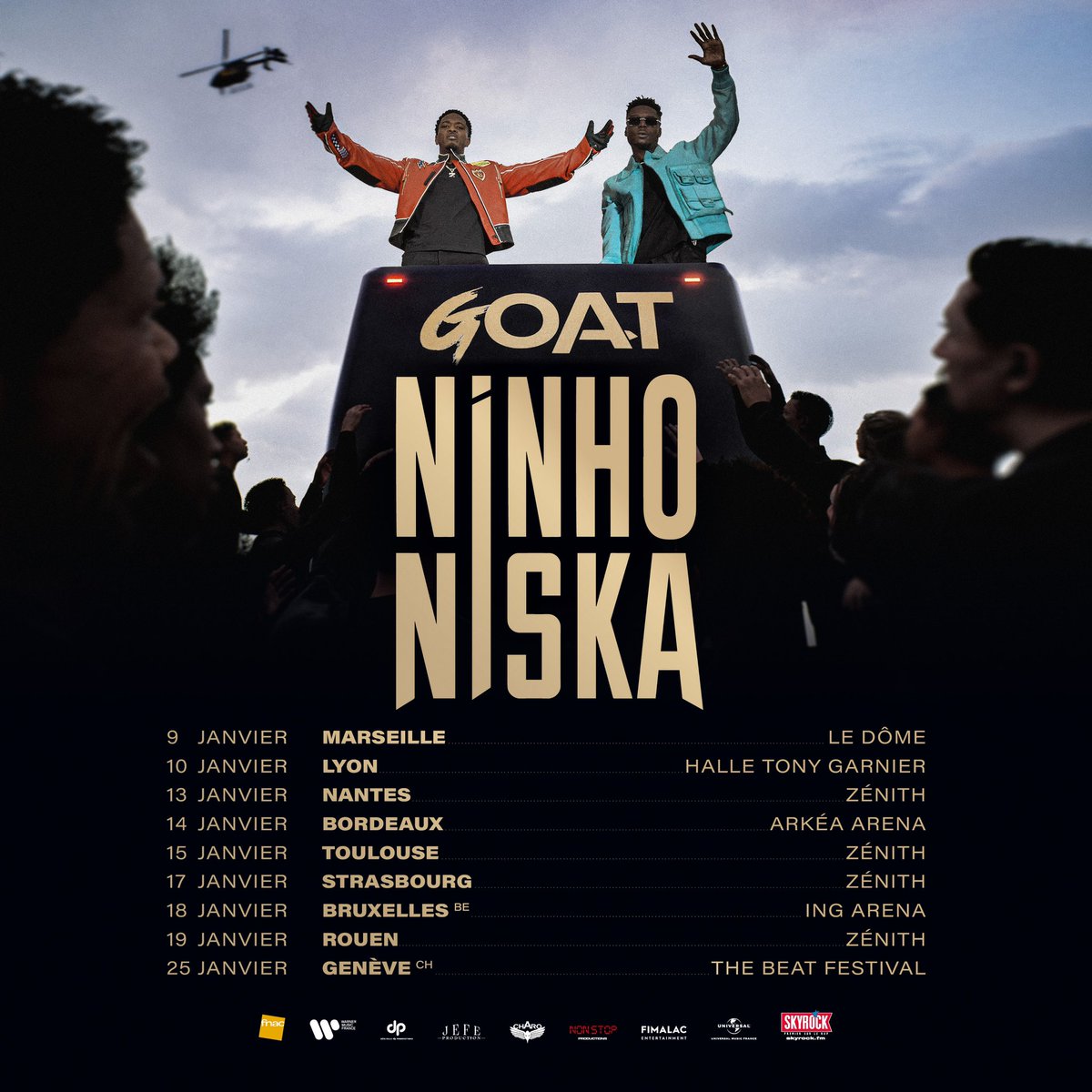 Niska_Officiel's tweet photo. Album commun « GOAT » disponible le 25 octobre et tournée des Zéniths en janvier 2025 !

Pack CD + billet disponible en exclusivité pendant 48h 🤟🏾🦅

🔗  https://t.co/vGMjdtqhQM https://t.co/hkJ6rFtW9U