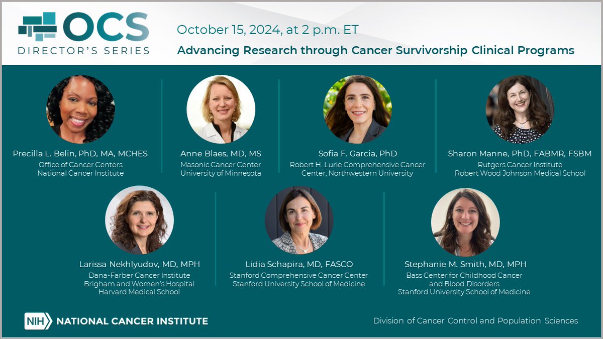 NCI Office of Cancer Survivorship (@ncicancersurv) on Twitter photo Join us on October 15 at 2 p.m. ET for this OCS Directorās Series webinar: Advancing Research through #CancerSurvivorship Clinical Programs. Register now at cancercontrol.cancer.gov/ocs/about/evenā¦. #survonc <a href="/UMNCancer/">Masonic Cancer Center, University of Minnesota</a> <a href="/LurieCancer/">Lurie Cancer Center</a> <a href="/RutgersCancer/">Rutgers Cancer Institute</a> <a href="/DanaFarber/">Dana-Farber</a> <a href="/StanfordCancer/">Stanford Cancer Institute</a> <a href="/StanfordMed/">Stanford Medicine</a> Join us on October 15 at 2 p.m. ET for this OCS Directorās Series webinar: Advancing Research through #CancerSurvivorship Clinical Programs. Register now at cancercontrol.cancer.gov/ocs/about/evenā¦. #survonc <a href="/UMNCancer/">Masonic Cancer Center, University of Minnesota</a> <a href="/LurieCancer/">Lurie Cancer Center</a> <a href="/RutgersCancer/">Rutgers Cancer Institute</a> <a href="/DanaFarber/">Dana-Farber</a> <a href="/StanfordCancer/">Stanford Cancer Institute</a> <a href="/StanfordMed/">Stanford Medicine</a>