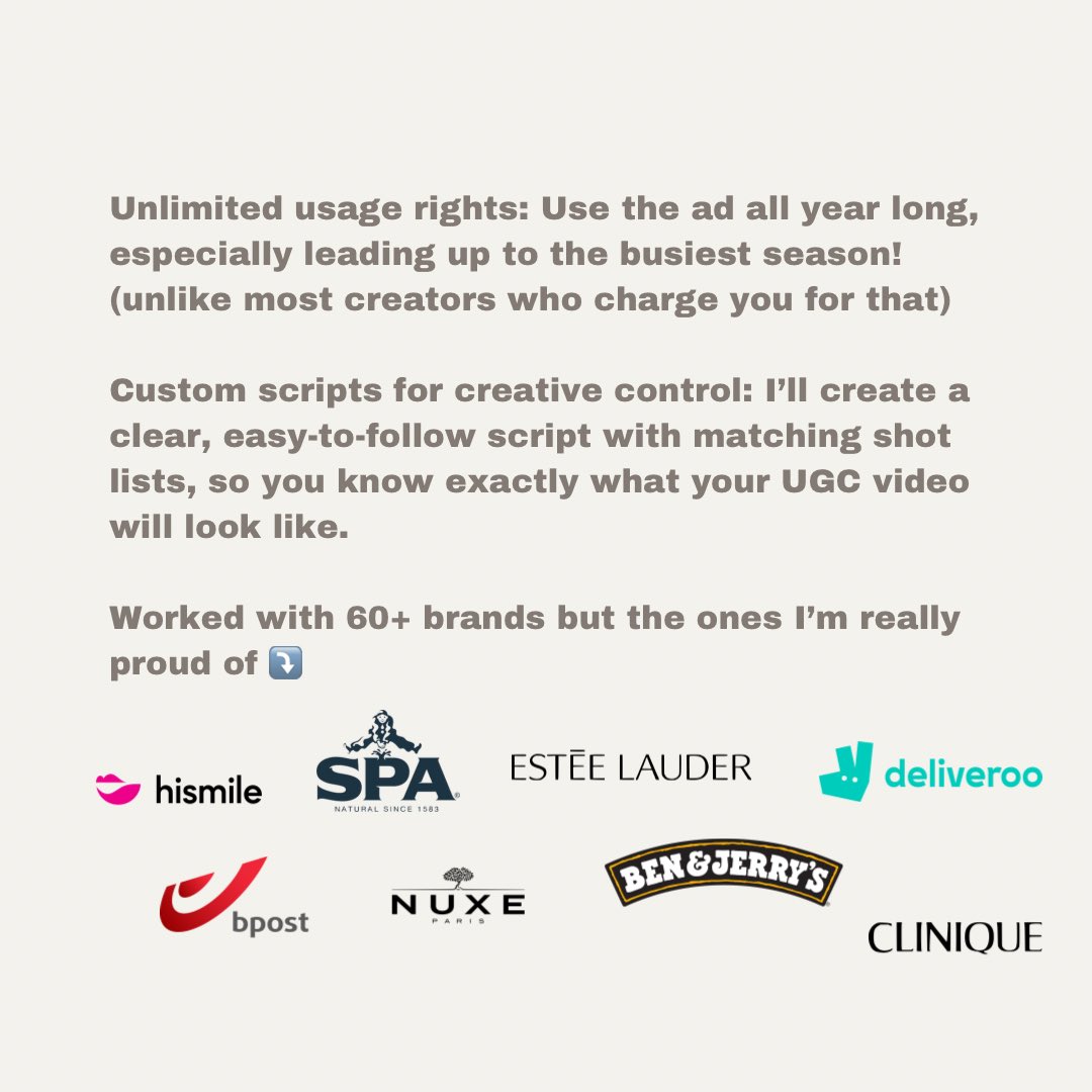 It’s the most important time of year for your brand, and thinking, *"we can’t invest right now,"* won’t bring in sales. 

Working with the right (probably more expensive) creator is exactly what you need to get those “add to cart” clicks.

📧contact@louisebusse.com
