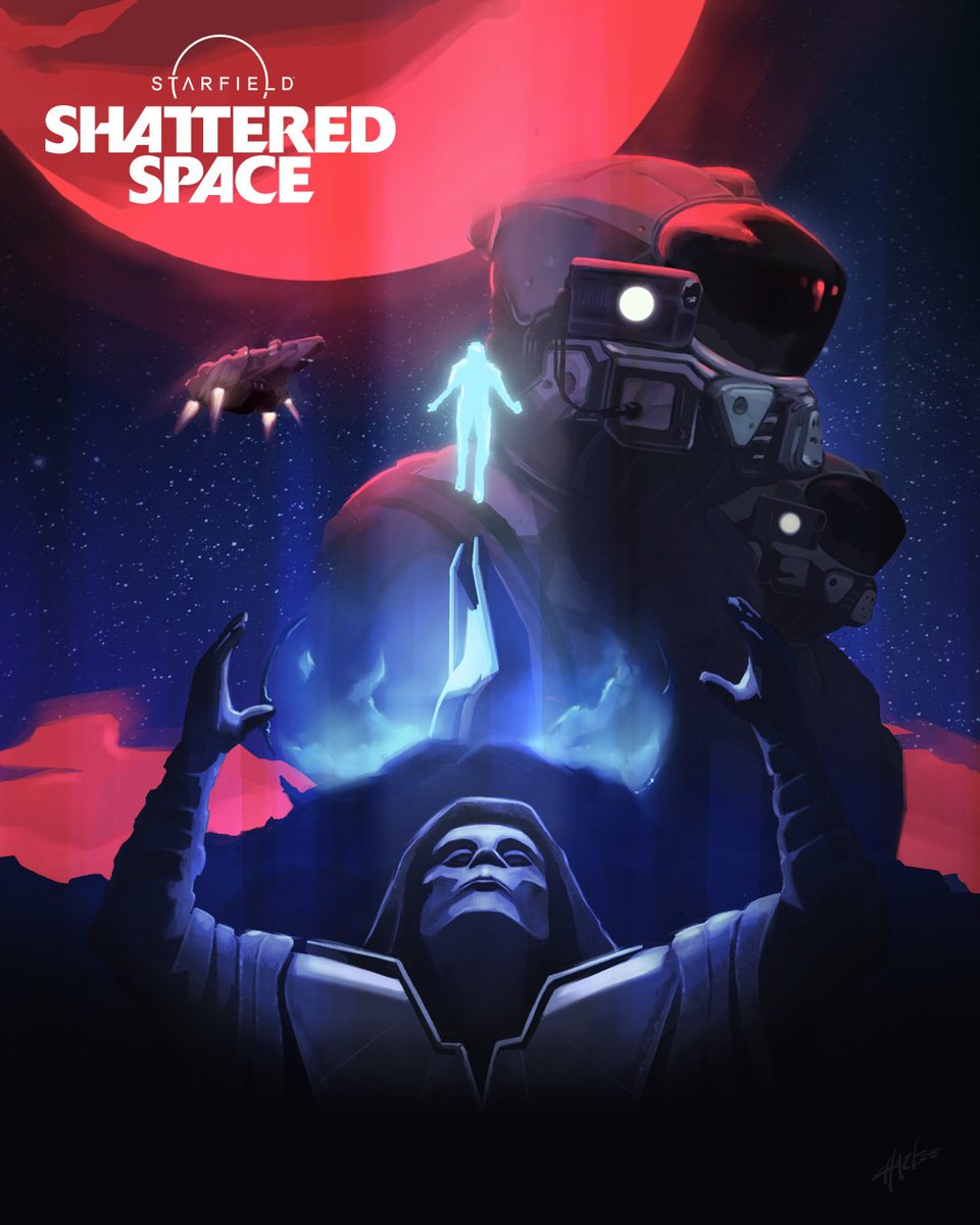 BethesdaLATAM's tweet image. ¡Todos deben servir! 

Para celebrar el lanzamiento de Starfield: Shattered Space, colaboramos con el artista argentino el_charlee_ (IG) para crear este fantástico póster que refleja los misterios que nos aguardan en Va'ruun'kai 🐍🪐