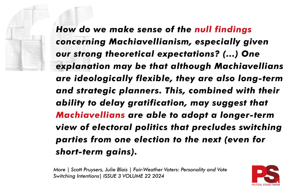The authors examined  the relationship between both general and antagonistic personality traits and the intent to switch one’s vote in a large sample of #Canadian citizens.

👉More: tiny.cc/476ozz

<a href="/PolStudiesAssoc/">Political Studies Association</a> <a href="/JulieBlais9/">Julie Blais</a>