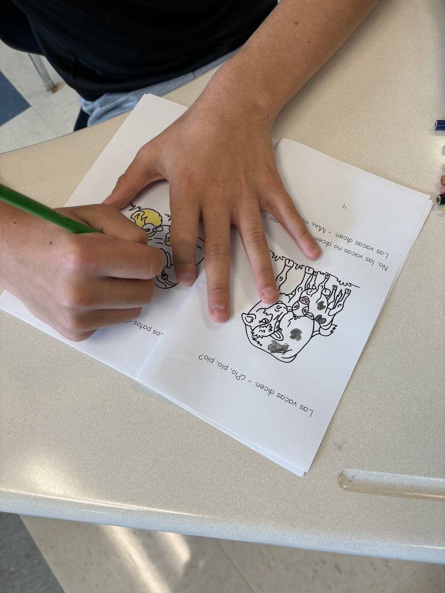ProfeCappellari's tweet photo. Español I coloring their ¿Cómo dicen los animales? booklet that they will later read to a family member! #EspañolConProfe  #YourSalisbury https://t.co/iUozyAamWI