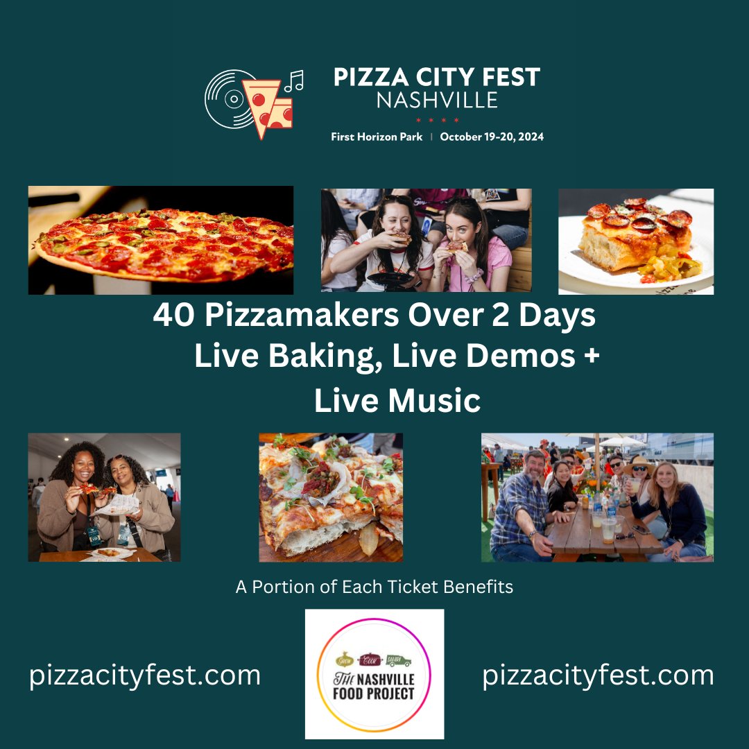 Lightning100's tweet photo. It's officially October 1st which means @PizzaCityFest  Nashville is right around the corner. Join us @FirstHorizonPrk on October 19th &amp; 20th for unlimited slices, salads, snacks and sweets, featuring 20 different pizza makers each day!
🎟: https://t.co/k0yXPnohbq https://t.co/qnwu7VqGxx
