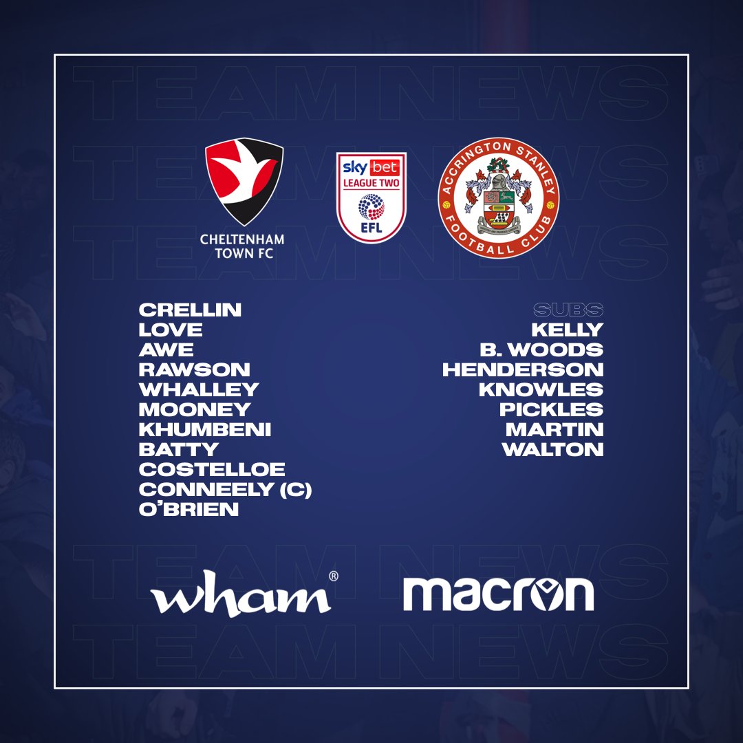 👥 Here is your #asfc starting XI for this evening’s <a href="/SkyBetLeagueTwo/">Sky Bet League Two</a> fixture against <a href="/CTFCofficial/">Cheltenham Town</a>!

➡️ Crellin.
⬅️ Kelly.