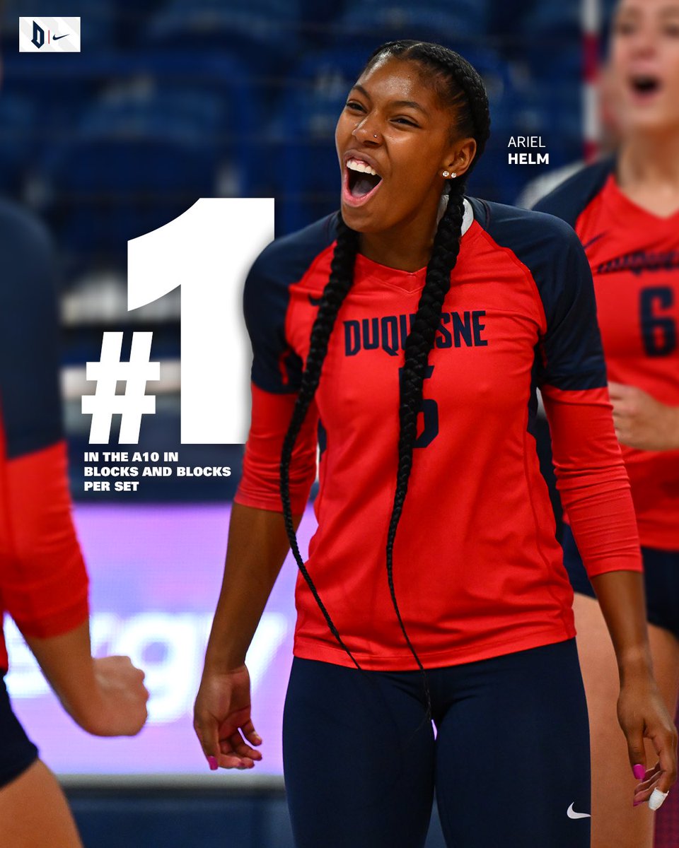 DuqVB's tweet photo. .@ariel_helm is leading the A10 in blocks (62), and blocks per set (1.24)🥱

The Dukes as a team are leading the A10 in both categories

#GoDukes https://t.co/s9P0zlQM79