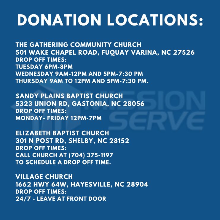 Mission_Serve's tweet photo. Mission Serve is partnering with local authorities in WNC with our Hurricane Helene response. If your church would be willing to be a drop off location, especially in the Greensboro/Winston Salem NC, Greenville and Columbia SC and Knoxville TN areas please reach out to us! https://t.co/0XKg9KQzZP
