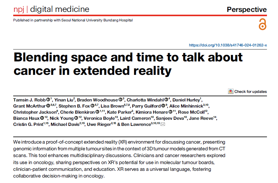 'A window into future possibilities for meeting the interpretation &amp; communication needs of collaborative #cancer teams.'

This perspective introduces an #extendedreality tool that uses 3D tumor models from CT scans to help discuss cancer + #genomic information.