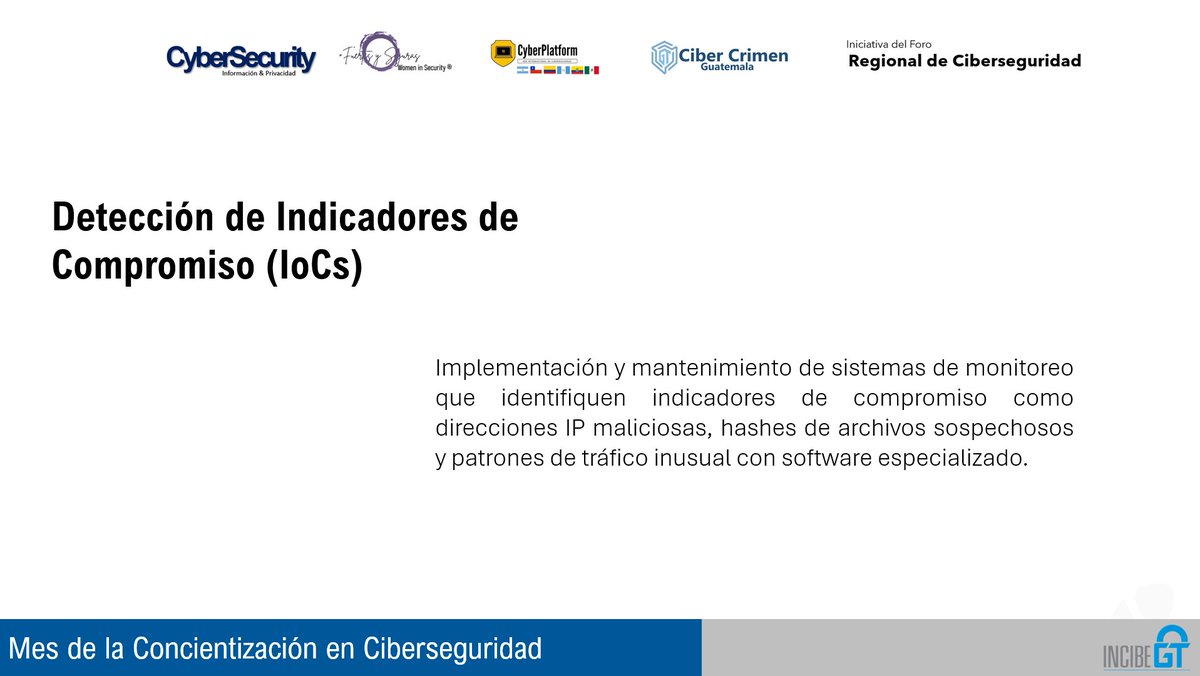 IncibeG's tweet photo. #CybersecurityAwarenessMonth
#IncibeGT
Tip1:
Implemente y dé mantenimiento a los sistemas de monitoreo que identifiquen indicadores de compromiso como direcciones IP maliciosas, hashes de archivos sospechosos y patrones de tráfico inusual con software especializado. https://t.co/uEQjeDb36M