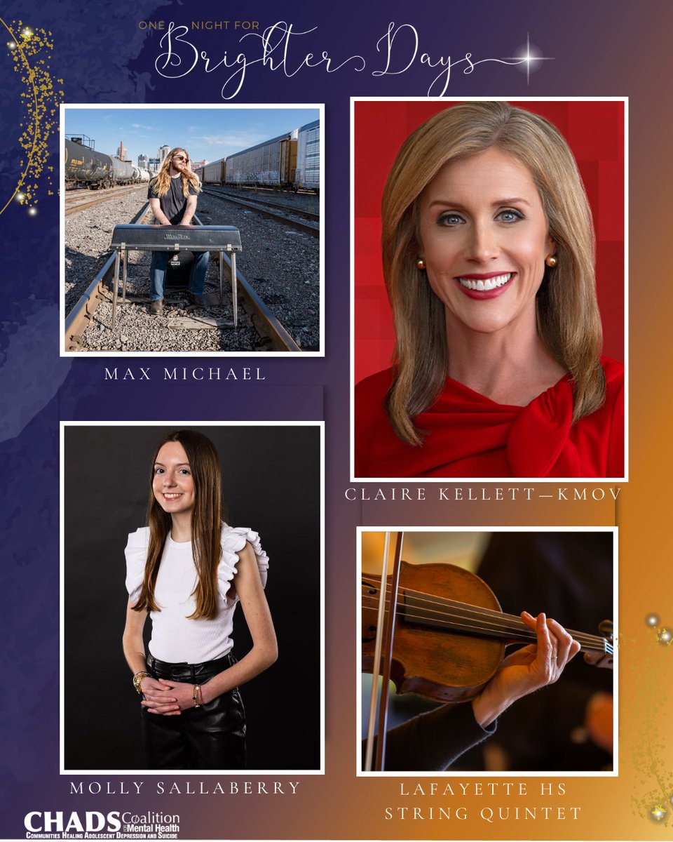 🎉 Just nine days away from our biggest event of the year—the One Night for Brighter Days Gala! 

✨ Emcee: Claire Kellett
🎤 Performances: Molly Sallaberry, Max Michael, Lafayette HS String Quintet
🎟️ Tickets: bit.ly/4cdgE7p Only a few tables left!
#WorldMentalHealthDay