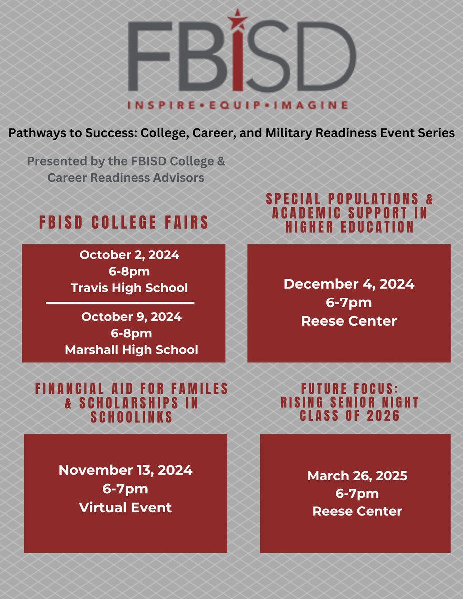 Your FBISD &amp; your CCRA's are hosting several events this school year! Please mark your calendars and save the dates! #TheTravisWay