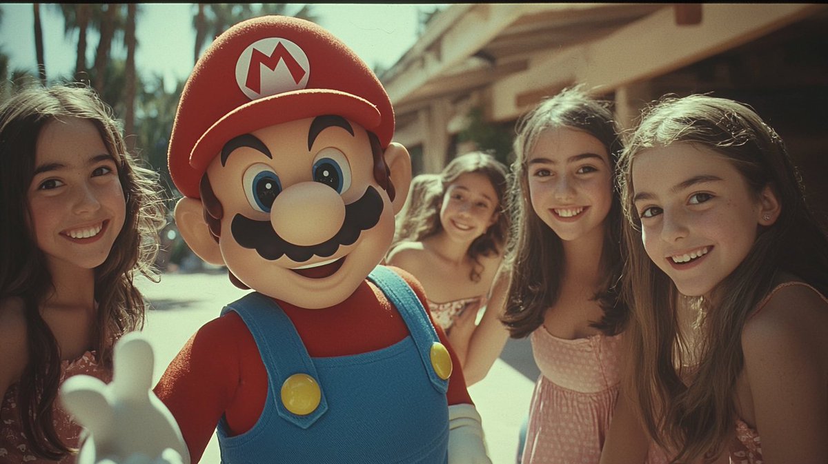 NeopromptAi's tweet photo. 🅟🅡🅞🅜🅟🅣 🅢🅗🅐🅡🅔
#midjourneyV6 #PromptSharePrompt
"photograph that looks like it was taken in the 1970s of Mario from the super Mario bros video game as a Pixar character, surrounded by girls in a birthday party, Polaroid" 🤖 
#mario85  #midjourneyart https://t.co/e6CJOPGasf