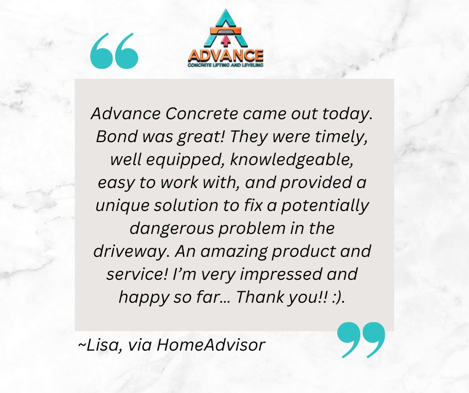AdvanceLifting's tweet image. Thanks so much for your review, Lisa! We appreciate you sharing your experience.

#concreterepair #concreteleveling #TestimonialTuesday