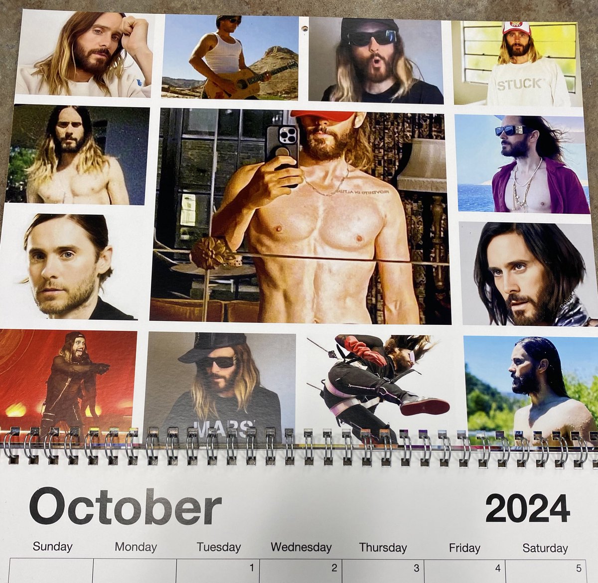 Rolynon247's tweet photo. Welcome October! My work calendar bringing in the new month with some spiciness! #LiveLoveLeto #jaredleto #octber #newmonth #newmonthnewgoals #newmonthvibes #provehitoinaltum #echelonforever #marsarmy #jaredletoismytherapist @jaredleto https://t.co/zSk3xhPaKc