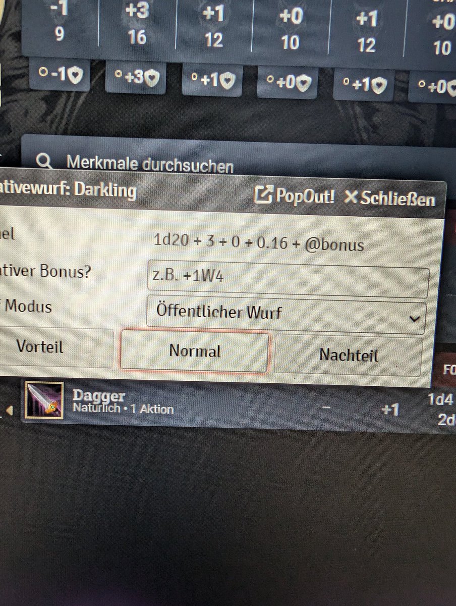 Mal eine Frage an die Forge-Nutzer: Ich habe gerade testweise für DnD einen Kampf geplant, Initiative gewürfelt, leider zeigt er mir permanent unterschiedliche Boni für den Initiative Wurf in der Formel an. Weiß einer woran das liegen könnte? #pnpde
