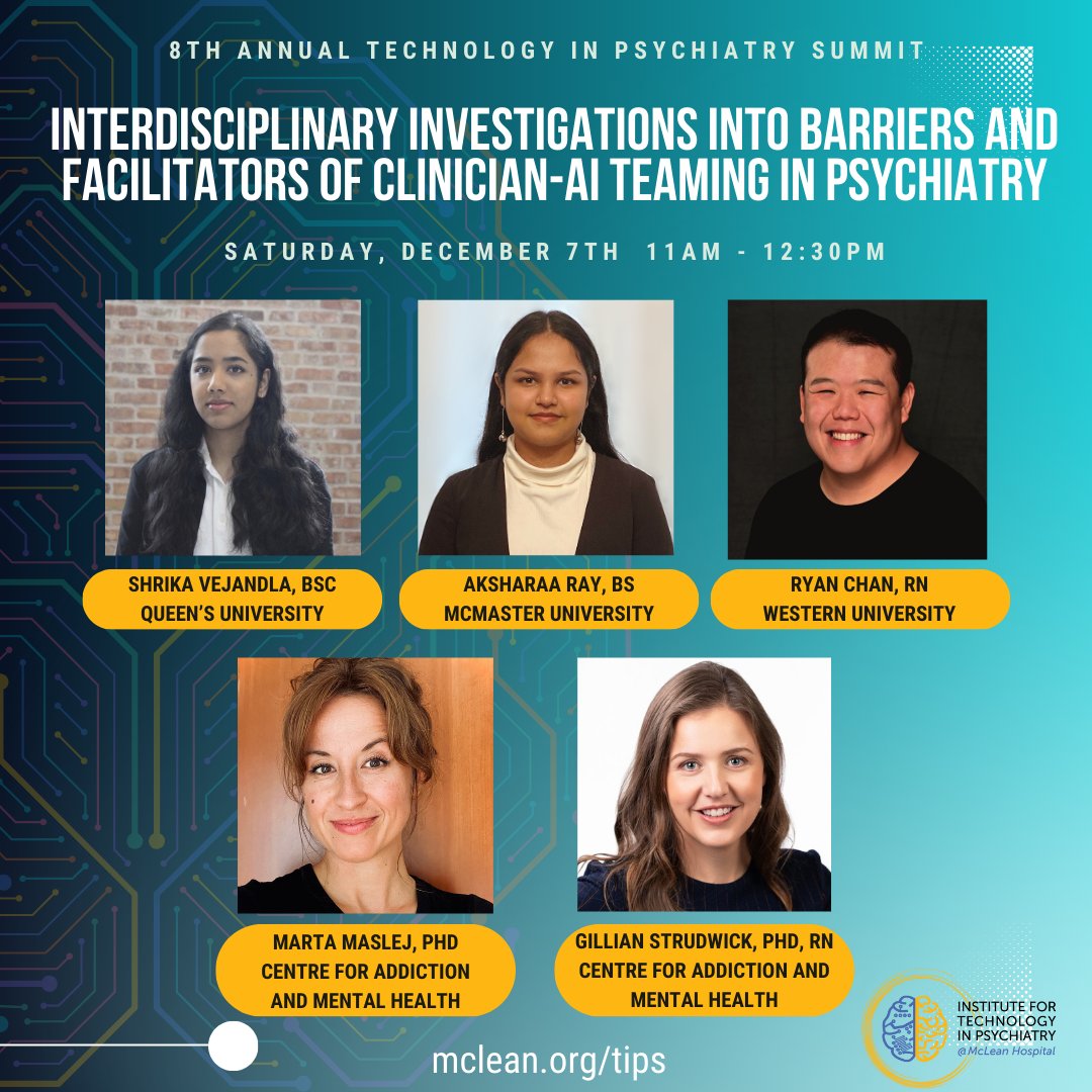 tech_in_psych's tweet image. Attend the #TIPS2024 symposium studying interdisciplinary methods to effectively integrate AI systems into clinical workflows. Early-bird ticket prices end on Oct 17th! See you in Phoenix on Dec. 7. mclean.org/tips
@GStrudRN
@ACNPorg