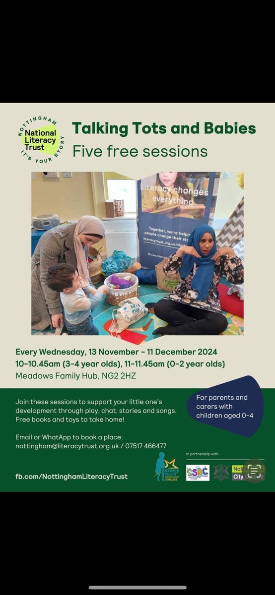 📣Parents and Carers of children aged 0-4 years 📣 Join the FREE Talking Tots and Babies Sessions at the Meadows Family Hub!