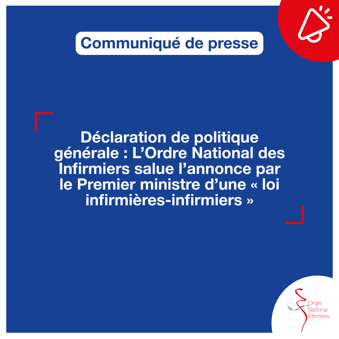 📢 [#Communiqué]

Suite à la déclaration de politique générale du Premier ministre <a href="/MichelBarnier/">Michel Barnier</a>, l'<a href="/OrdreInfirmiers/">Ordre National des Infirmiers</a> salue l'annonce d’une « loi infirmières-infirmiers ».

Pour lire le communiqué de presse ⤵️
ordre-infirmiers.fr/declaration-de…