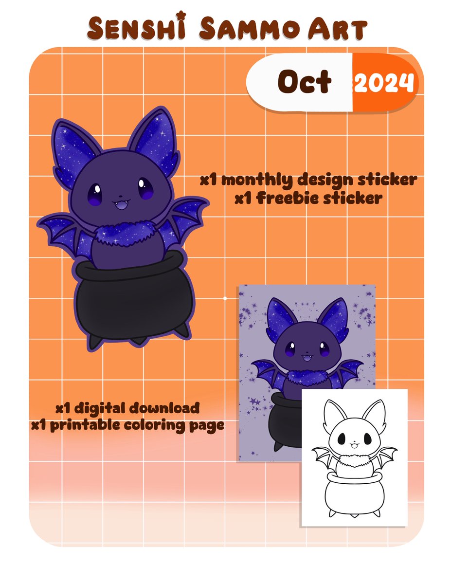 SenshiSammoArt's tweet photo. October sticker club rewards! Halloween is approaching 🎃 sign up beforeOctober 31st to get this little cutie! 🥰 (l!nk in b!0) https://t.co/unKlPIqcPj