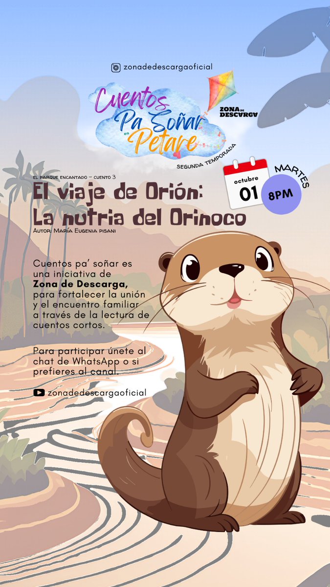 Únanse a nuestro grupo de 📱 #CuentosPaSoñar📚🪁  👉🏻

chat.whatsapp.com/ImVeyf2mbPcEED… 

Este Martes #01Oct a las #8PM tendremos dinámicas, actividades y sorpresas. 🎉✨ Disfruten del cuento “El Viaje de Orión” de nuestra amiga <a href="/LasCorocoras/">Rest. Las Corocoras</a>

Síganos en redes y en YouTube
#ZonaDeDescarga