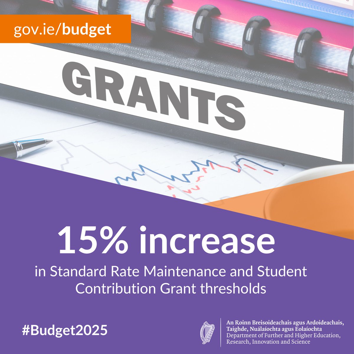 DeptofFHed's tweet photo. We are increasing income thresholds across the student grant scheme while also making a number of adjustments to improve the scheme. #Budget2025 https://t.co/6svTsTIsHR