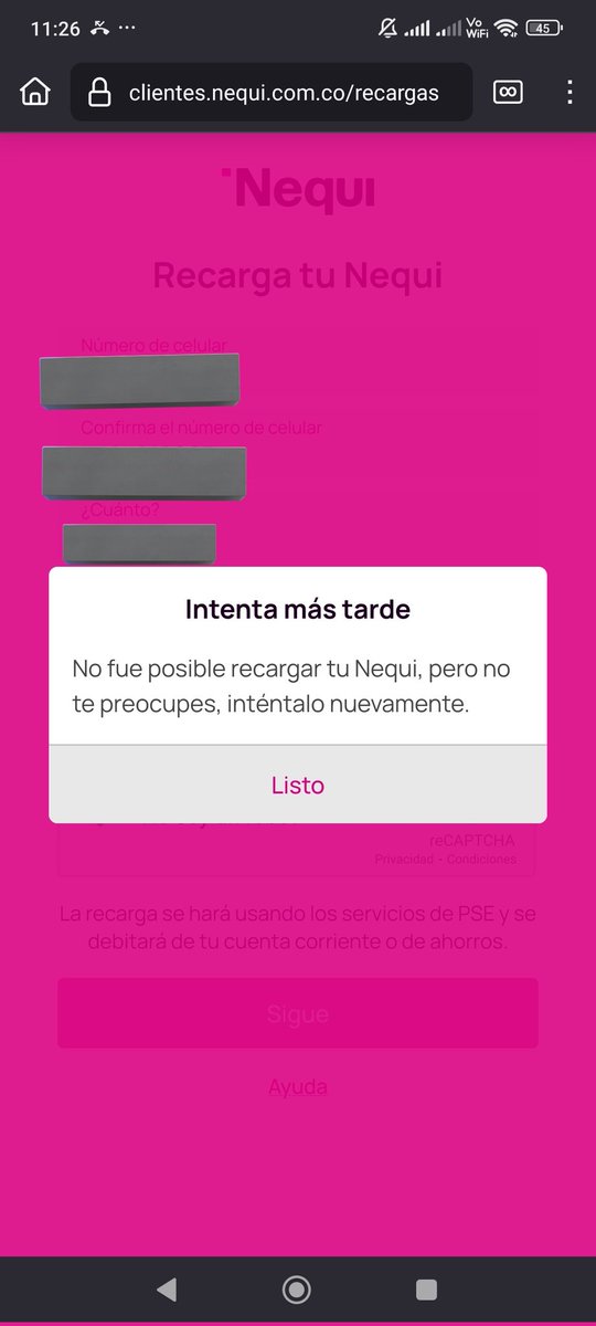 lapzer's tweet photo. @Nequi Pues, no puedo recargar ni por el celular ni por ningún lado. Me aclaran cómo funciona.... https://t.co/0TWlnUsZCI