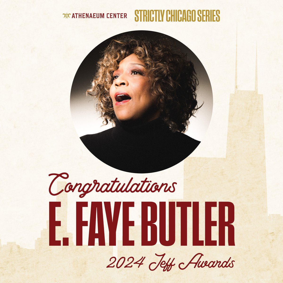 🏆 Join us in congratulating E. Faye Butler on her Jeff Award for Director-Revue!

Come see Butler perform and launch our Strictly Chicago Series here this Thursday.

#AthenaeumCenter #ChicagoEvents #ChicagoArtist