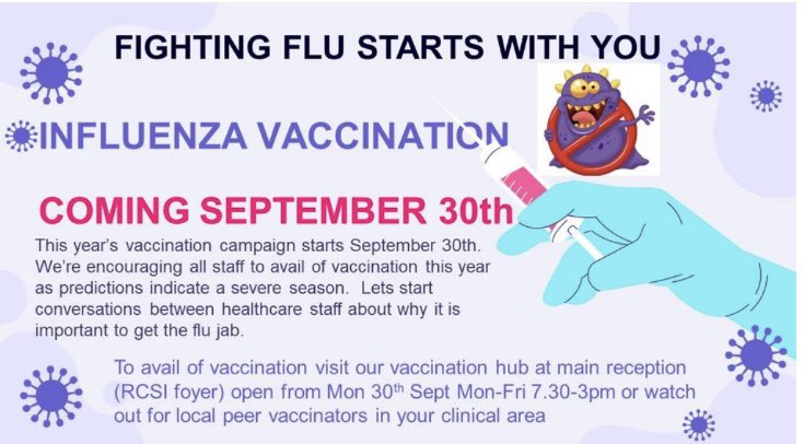 Yvonne Ryan (@yvonne13ryan) on Twitter photo Day 2 completed and almost 500 staff/students have received their flu vaccine <a href="/Beaumont_Dublin/">Beaumont Hospital</a>
Our amazing vaccination team are at the front foyer all week, please drop up.
<a href="/fionnuala_duffy/">Fionnuala Duffy</a> <a href="/Cfinnipc/">Caoimhe Finn</a> @connolly_sinead <a href="/PeopleofHSE/">People of HSE</a> @CamSalcedo2 <a href="/NdigginNiamh/">Niamh Shields</a> @nettybutler Day 2 completed and almost 500 staff/students have received their flu vaccine <a href="/Beaumont_Dublin/">Beaumont Hospital</a>
Our amazing vaccination team are at the front foyer all week, please drop up.
<a href="/fionnuala_duffy/">Fionnuala Duffy</a> <a href="/Cfinnipc/">Caoimhe Finn</a> @connolly_sinead <a href="/PeopleofHSE/">People of HSE</a> @CamSalcedo2 <a href="/NdigginNiamh/">Niamh Shields</a> @nettybutler