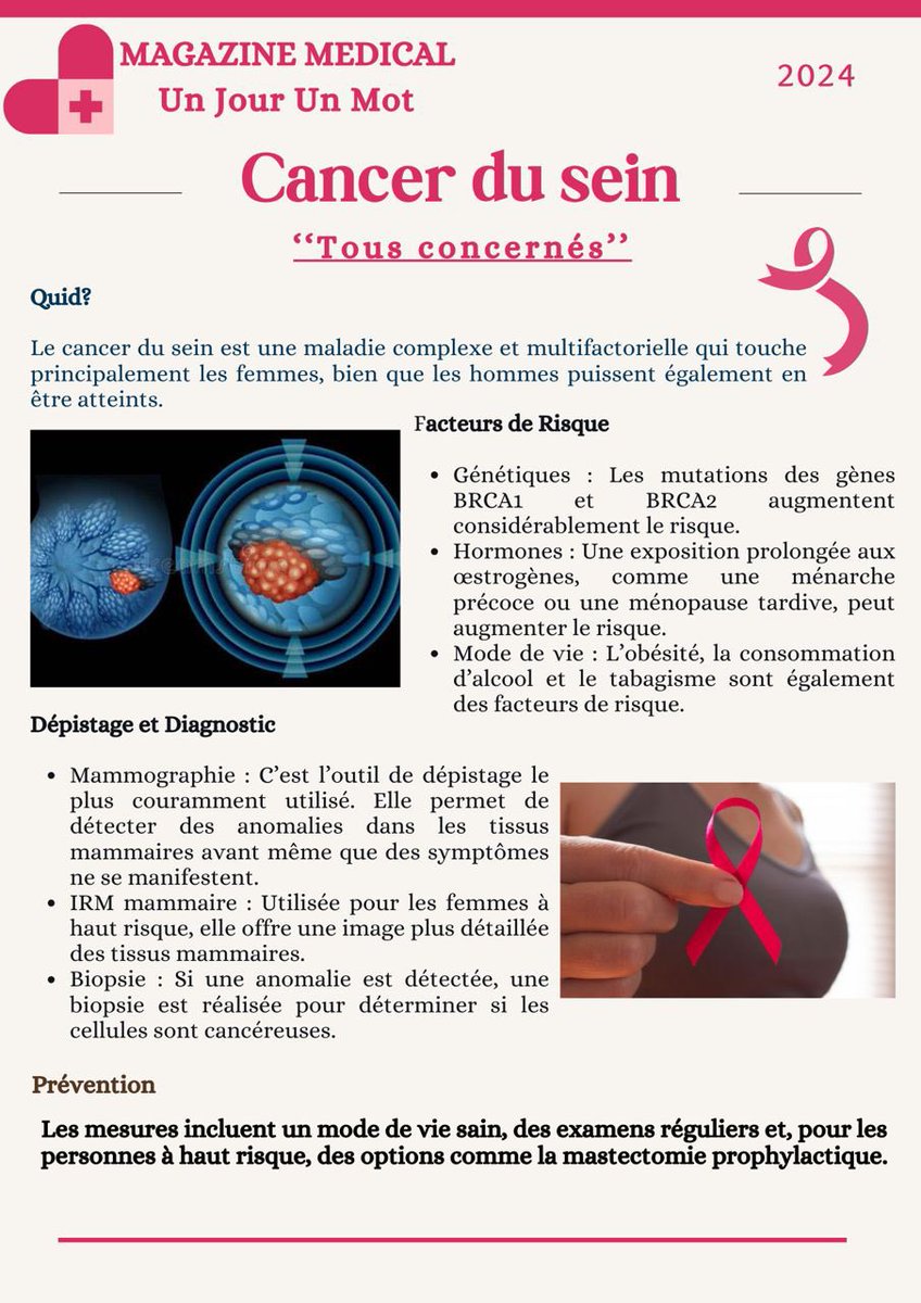 📢
Octobre rose *« tous concernés »*
Le Cancer du sein fait des ravages.