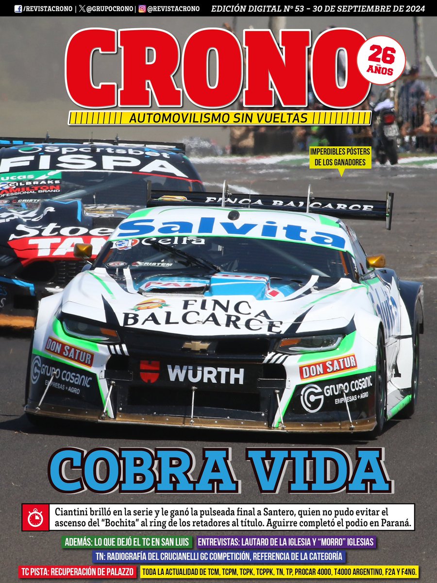 🤩 <a href="/diegociantini/">Diego Ciantini</a> triunfó en el #TCenParaná con el #Camaro del <a href="/equipocanning/">Canning Motorsports</a> y cobra vida en la Copa de Oro para pelearla de lleno 👊🏼

⏩ Ya salió la nueva CRONO Digital mensual 🙌🏼

Imperdible‼️
Es de libre acceso 💪🏼

Leela acá ⏩ issuu.com/revistacronotc…