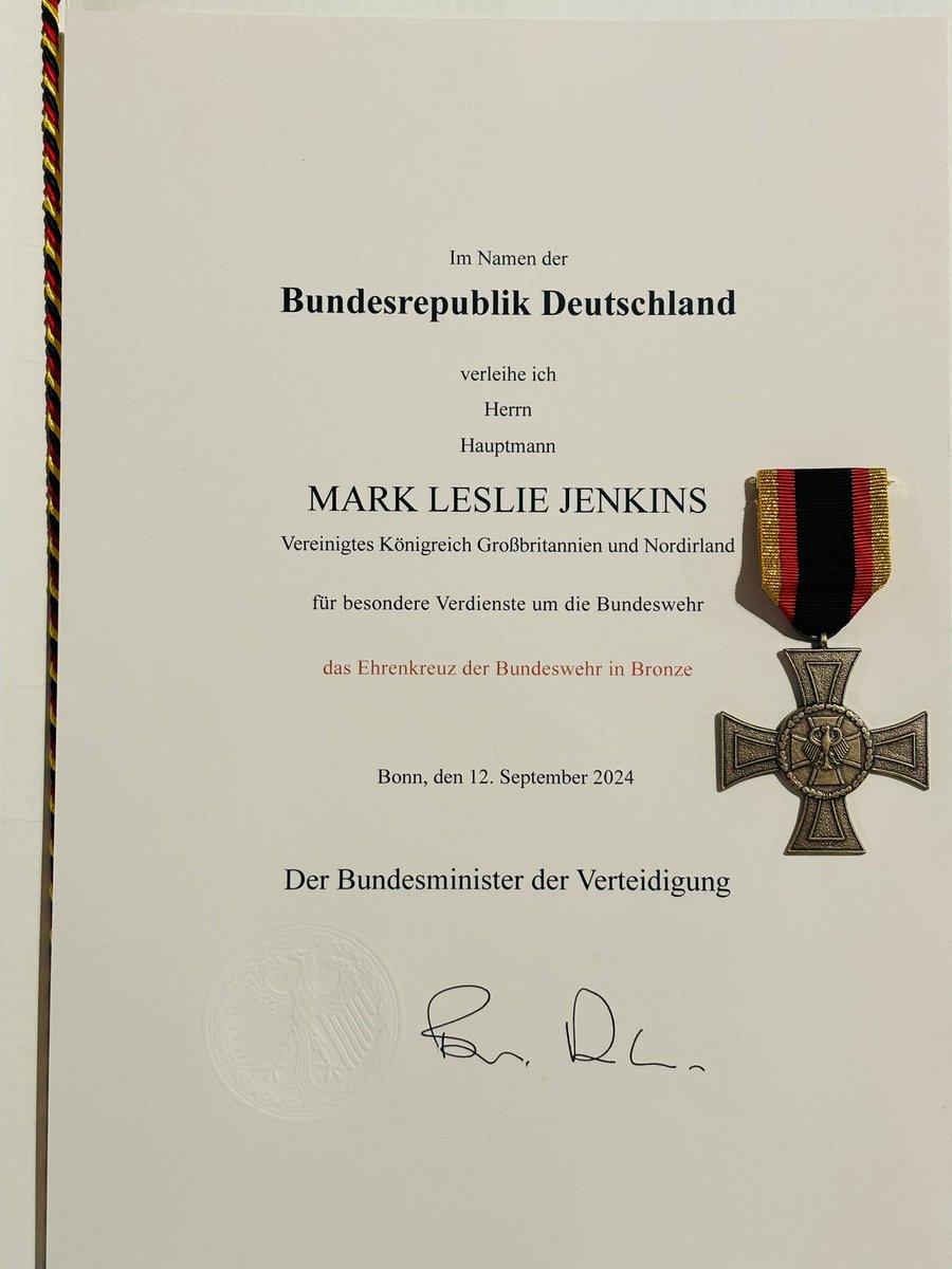Jenkachu's tweet photo. Today I was awarded the Ehrenkreuz der Bundeswehr (Bundeswehr Cross of Honour)

It has been an honour to serve in @Team_Luftwaffe and strengthening the bond with the @RoyalAirForce

#StrongerTogether @UKinGermany https://t.co/daA5Li7Pqs