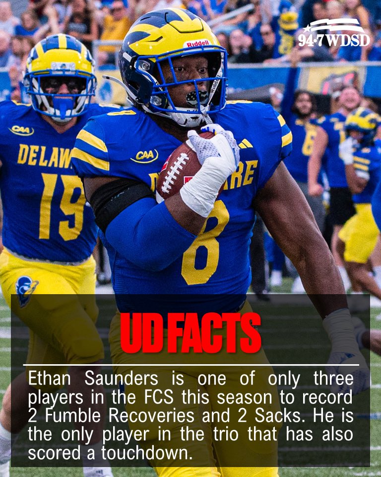 Scott Klatzkin (@bluehensradio) on Twitter photo ๐ ๐๐ก๐ฆ๐๐๐ ๐ง๐๐ ๐ก๐จ๐ ๐๐๐ฅ๐ฆ ๐งฎ
With his scoop & score TD on Saturday, ๐๐๐ต๐ฎ๐ป ๐ฆ๐ฎ๐๐ป๐ฑ๐ฒ๐ฟ๐ became one of only three FCS players with 2.0 Sacks and 2 Fumble Recoveries on the season.
Joining Brandon Knott (<a href="/SacStateFB/">Sac State Football</a>) and Gavin Willis (<a href="/Bucknell_FB/">Bucknell Football</a>)
#BlueHens ๐ ๐๐ก๐ฆ๐๐๐ ๐ง๐๐ ๐ก๐จ๐ ๐๐๐ฅ๐ฆ ๐งฎ
With his scoop & score TD on Saturday, ๐๐๐ต๐ฎ๐ป ๐ฆ๐ฎ๐๐ป๐ฑ๐ฒ๐ฟ๐ became one of only three FCS players with 2.0 Sacks and 2 Fumble Recoveries on the season.
Joining Brandon Knott (<a href="/SacStateFB/">Sac State Football</a>) and Gavin Willis (<a href="/Bucknell_FB/">Bucknell Football</a>)
#BlueHens