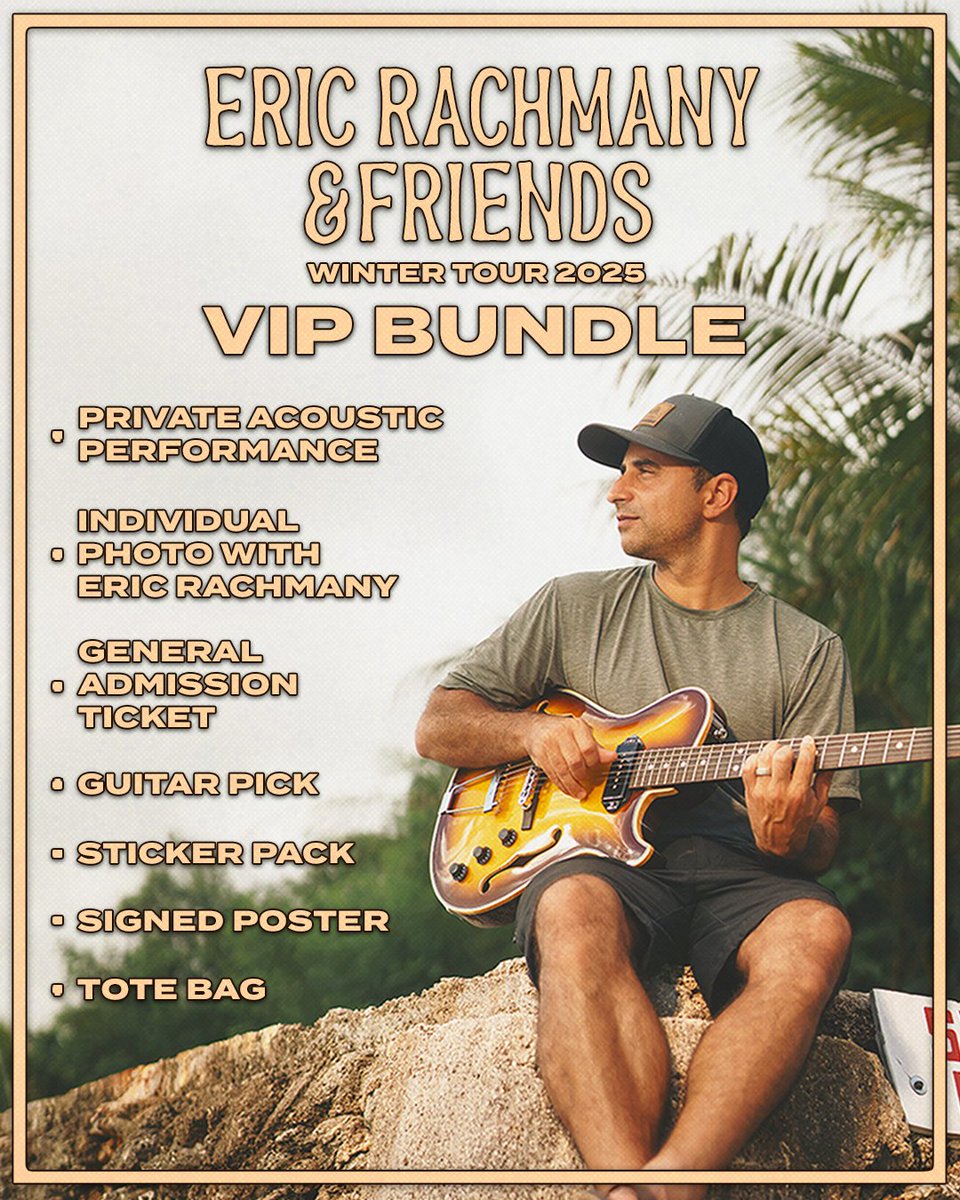 I'm going on tour! The Eric Rachmany and Friends Tour with Unified Highway, KPV, and Rik Jam is going down this January. Tickets and VIP Bundles will be on sale this Friday, 10/4 ✌️