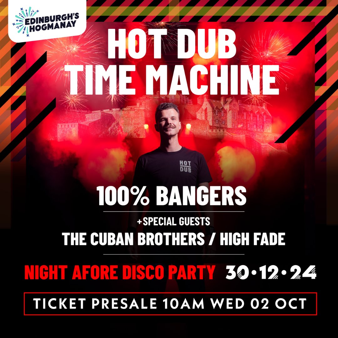 Edinburgh's Hogmanay (@edhogmanay) on Twitter photo Ready to party like it's the Night Afore? 🥳
Don’t miss the presale for <a href="/HotDubTM/">HotDubTimeMachine</a> at the Night Afore Disco Party! Sign up to our newsletter NOW to join the party 🪩
❗️Ticket presale 10am Wed 02 Oct❗️
🔗 edinburghshogmanay.com/#subscribe Ready to party like it's the Night Afore? 🥳
Don’t miss the presale for <a href="/HotDubTM/">HotDubTimeMachine</a> at the Night Afore Disco Party! Sign up to our newsletter NOW to join the party 🪩
❗️Ticket presale 10am Wed 02 Oct❗️
🔗 edinburghshogmanay.com/#subscribe
