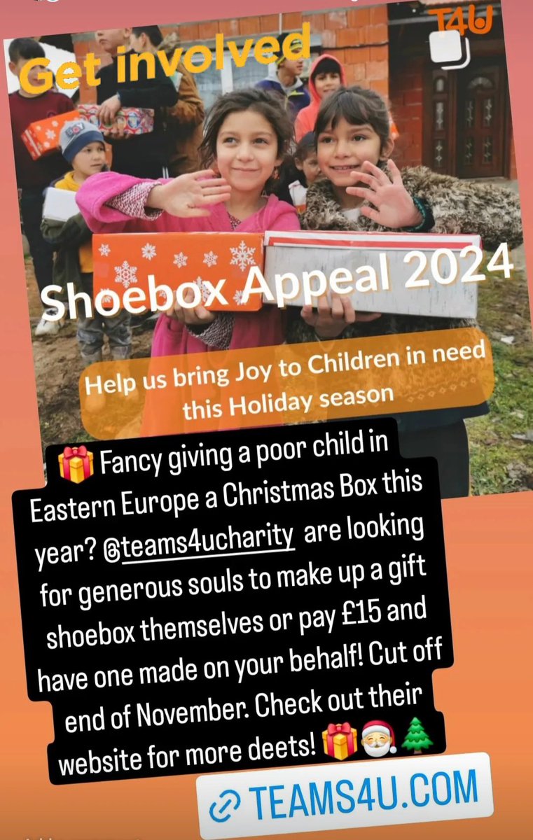 SalBoltonAuthor's tweet photo. 🎁 Check out @Teams4u The Charity website for details of how to get involved! 🎅🌲🎁
https://t.co/R2R1hwtVsw

#teams4ucharity #teams4u #loveinabox #shoeboxappeal #christmasshoebox #Charity #donations https://t.co/6HHyoHYJms